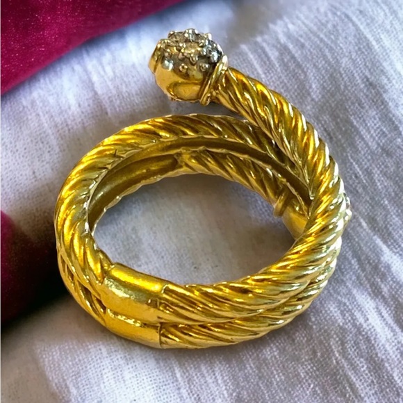 Authentic Vintage David Yurman 18k Yellow Gold Cable Diamond Ball Bypass Ring 6 - Picture 4 of 16